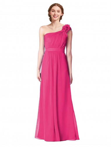 Cheap Full Length One Shoulder Chiffon Bridesmaid Dress UK