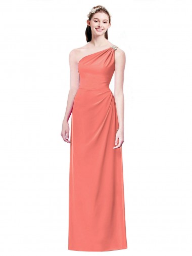 Cheap Draped Full Length One Shoulder Chiffon Bridesmaid Dress UK