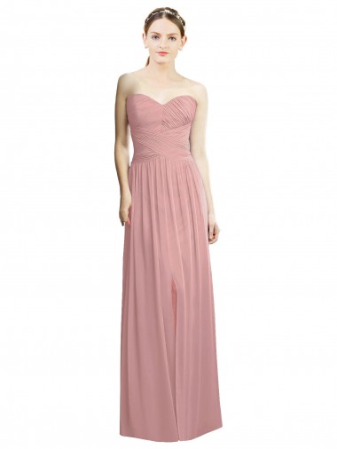 Cheap Crossover Draped Sweetheart Chiffon Bridesmaid Dress with Front Slit UK