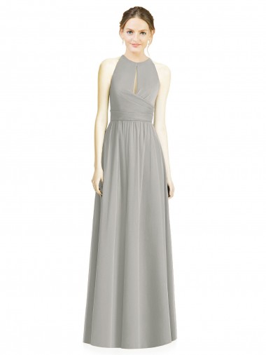 Cheap Draped Keyhole Long Chiffon Bridesmaid Dress UK