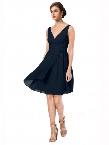 Cheap Short Knee Length Criss Cross Draped Chiffon Bridesmaid Dress UK