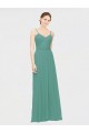 Rouched V-Neckline and Spaghetti Straps Long Chiffon Bridesmaid Dress