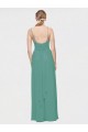 Rouched V-Neckline and Spaghetti Straps Long Chiffon Bridesmaid Dress