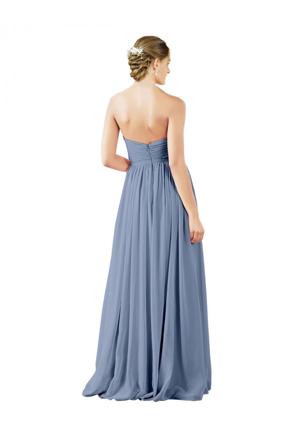 Deep Sweetheart Neckline Open Back Long Chiffon Bridesmaid Dress