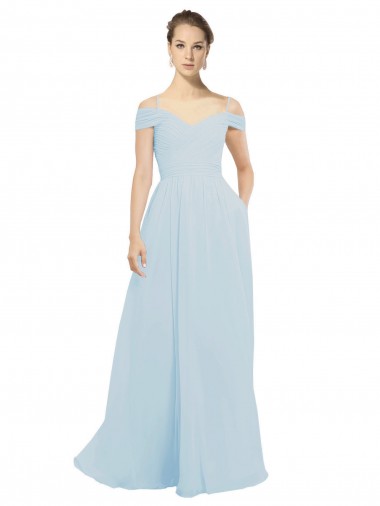 Cheap Chiffon Bridesmaids Dress with Off the Shoulder Draped Neckline UK