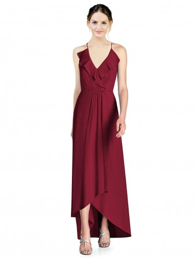 Cheap Draped V-Neck High Low Chiffon Bridesmaid Dress UK