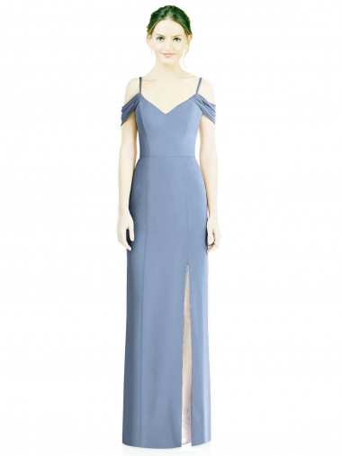 Cheap Draped Cold Shoulder Sweetheart Long Chiffon Bridesmaid Dress UK