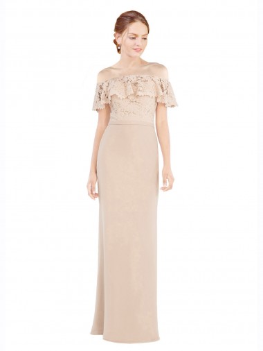 Cheap Off the Shoulder Sleeves Sheath Chiffon Bridesmaid Dress UK