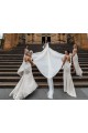 Chiffon Long Champagne Evening Dress with Sexy High Slit and Front Ruffles