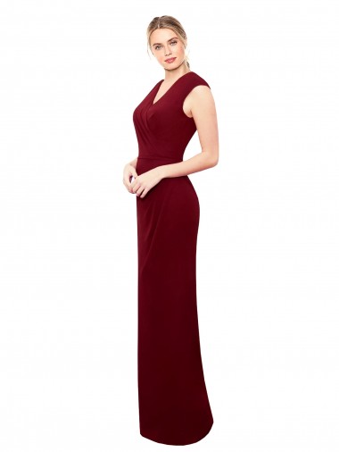 Cheap Cap Sleeves Chiffon Bridesmaid Dress with Pleated V-Neck Bodice UK