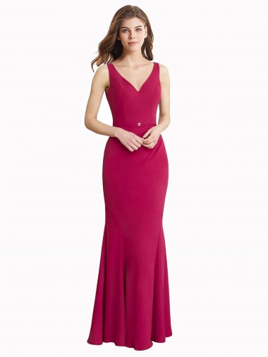 Cheap V-Neck Mermaid Chiffon Bridesmaid Dress with V-Back and Belt UK