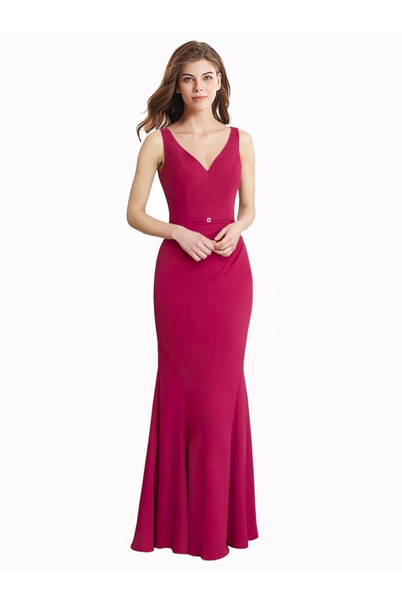 V-Neck Mermaid Chiffon Bridesmaid Dress with V-Back and Belt