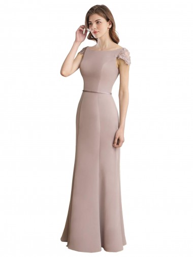 Cheap Capped Sleeves Embroidered with Applique Lace Mermaid Chiffon Bridesmaid Dress UK