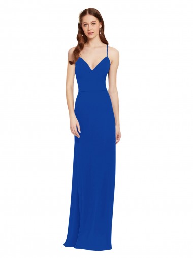 Cheap Chiffon Bridesmaid Dress with Deep V-Neck and Spaghetti Straps UK