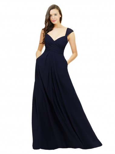 Cheap Chiffon Bridesmaid Dress with Rouched Draped Bodice and Watteau Back UK
