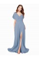 Chiffon Bridesmaid Dress with Flutter Sleeves and Front Slit