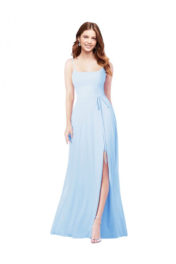 Chiffon Bridesmaid Dress with Tie Sash and Side Slit