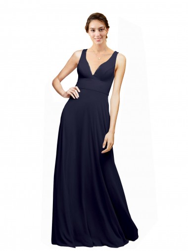 Cheap Open Back Long Chiffon Bridesmaid Dress with Plunging V-Neck Bodice UK
