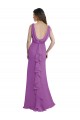 V-Shaped Neckline Long Chiffon Bridesmaid Dress with Cascading Ruffles Back