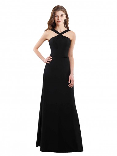 Cheap Chiffon A-Line Bridesmaid Dress with Criss Cross Halter Top UK