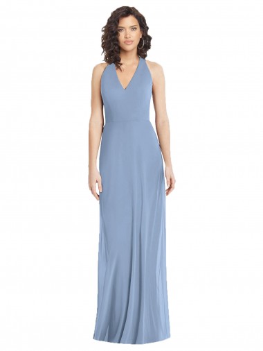 Cheap V-Neck Halter Back Straps Chiffon Bridesmaid Dress UK