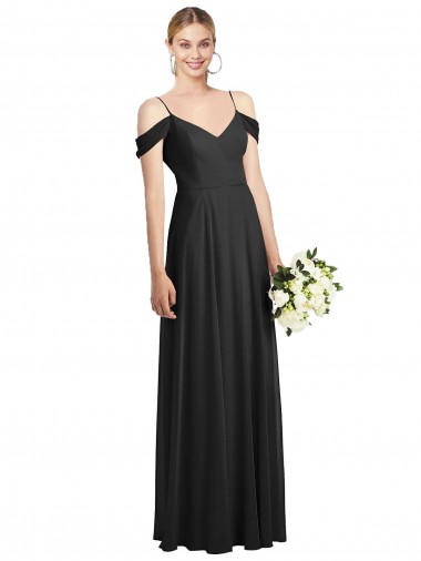 Cheap Cold-Shoulder V-Back Chiffon Maxi Bridesmaid Dress UK