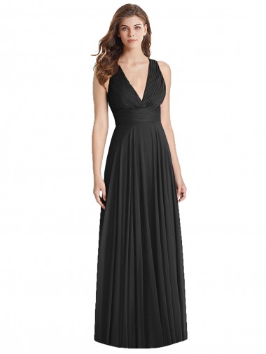 Cheap Full Length V-Neck Chiffon Bridesmaid Dress with Wide Criss Cross Straps UK