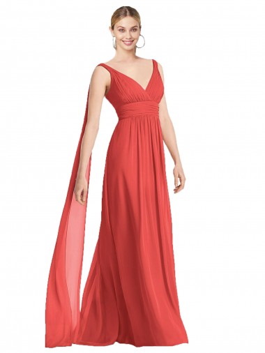Cheap Full-Length V-Neck Chiffon Bridesmaid Dress Streamers Back UK
