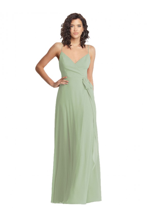 V-Neck Low Back Maxi Wrap Chiffon Bridesmaid Dress