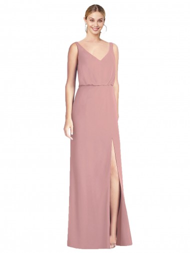 Cheap Blouson Bodice Chiffon Bridesmaid Dress with Front Slit UK