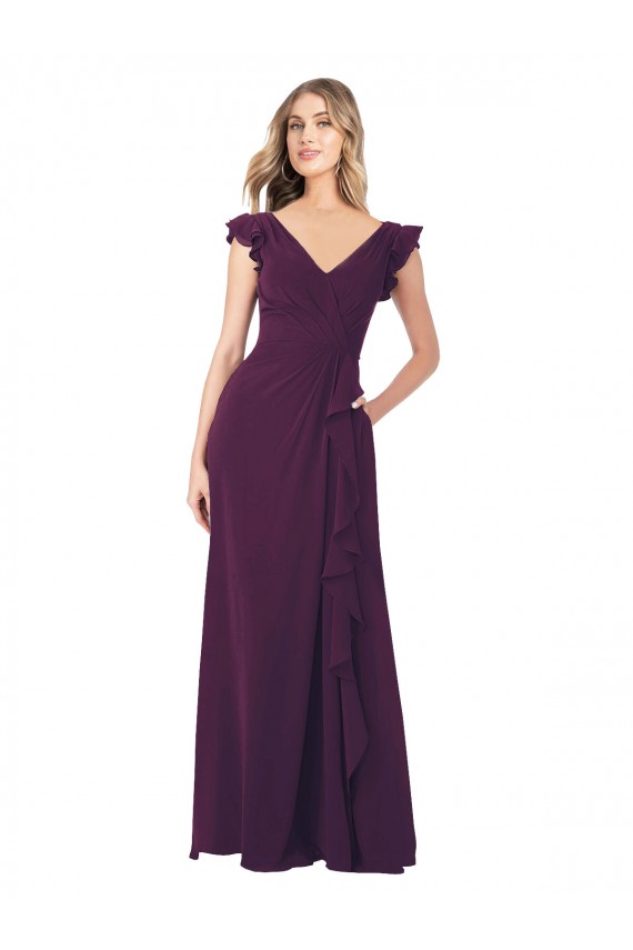 Ruffle Cap Sleeves Long Chiffon Bridesmaid Dress