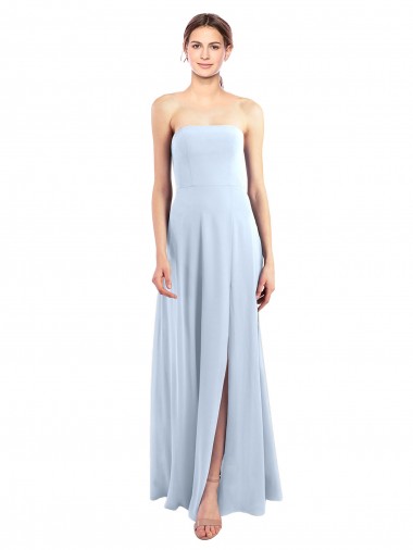 Cheap Fitted Strapless Full Length Chiffon Bridesmaid Dress with Front Slit UK
