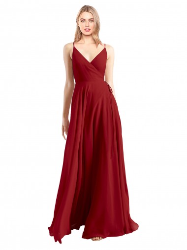 Cheap A-Line Spaghetti Straps V-Neckline Chiffon Bridesmaid Dress Open Back UK
