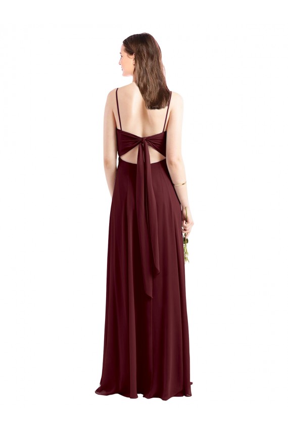 Sleek Fit and Flare Long Scoop Neck Chiffon Bridesmaid Dress with High Side Slit