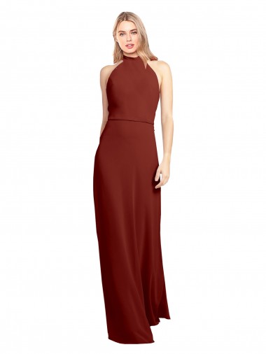 Cheap Slim High Neck Halter Fitted Open Back Chiffon Bridesmaid Dress UK