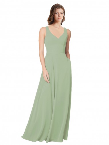 Cheap A-Line Open Back Chiffon Bridesmaid Dress with Pockets UK