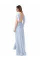 Flutter Sleeves Long Chiffon Bridesmaid Dress with Daring Open Back and Side Slit
