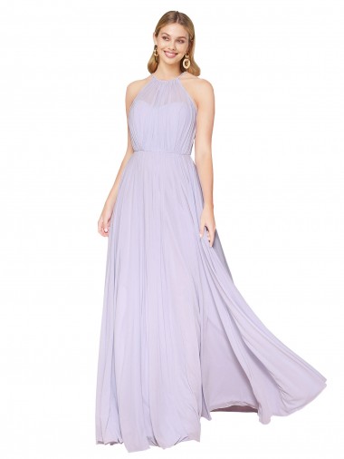 Cheap High Neck Halter Shirred Chiffon Bridesmaid Dress UK