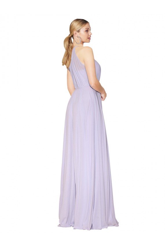 High Neck Halter Shirred Chiffon Bridesmaid Dress