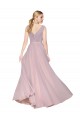 Draped V-Neck Long Chiffon Bridesmaid Dress with Shirred Bodice