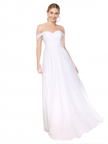 Cheap Off the Shoulder Long Full Length Chiffon Bridesmaid Dress UK