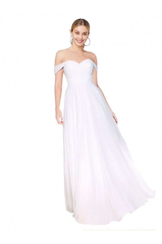 Off the Shoulder Long Full Length Chiffon Bridesmaid Dress