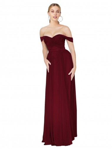 Cheap Shirred Sweetheat Neckline Off the Shoulder Long Chiffon Bridesmaid Dress UK