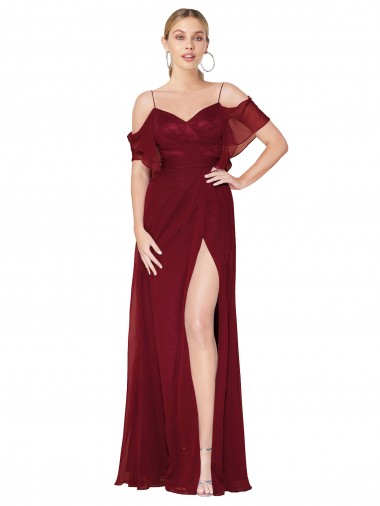 Cheap Cold Shoulder Long Mermaid Chiffon Bridesmaid Dress with Straps UK
