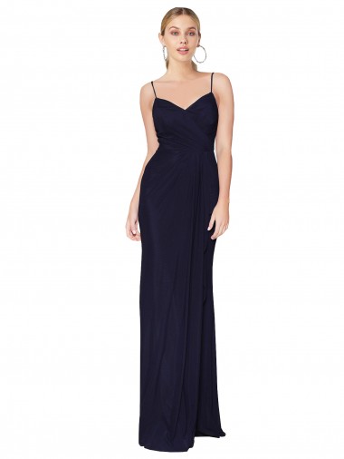 Cheap Draped Spaghetti Straps Long Chiffon Mermaid Bridesmaid Dress UK