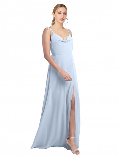 Cheap Draped Cowl Neck Tied Straps Long Chiffon Bridesmaid Dress with Slit UK