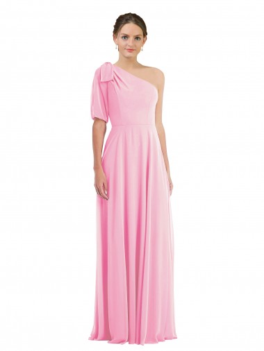 Cheap Bow One Shoulder Flounce Sleeve Maxi Bridesmaid Dress UK