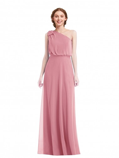Cheap One Shoulder Bow Blouson Bodice Maxi Bridesmaid Dress UK