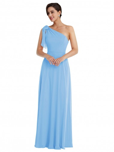 Cheap Draped One Shoulder Maxi Bridesmaid Dress with Scarf Bow UK