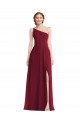 One Shoulder Chiffon Maxi Bridesmaid Dress with Shirred Front Slit